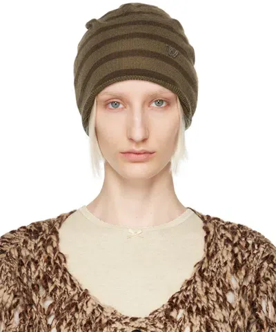 Open Yy Khaki Stripe Slouchy Beanie In Green