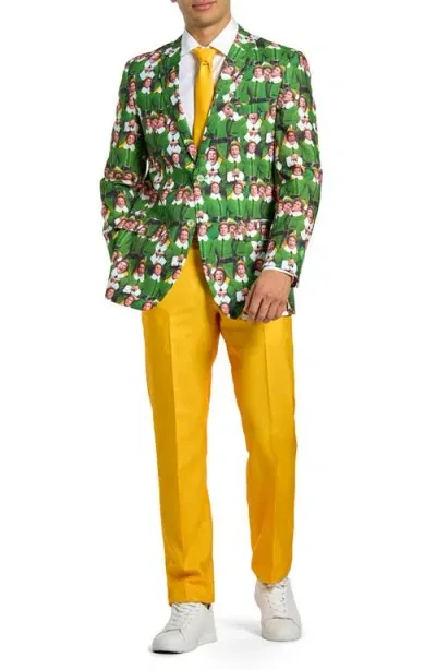 Opposuits 'elf' Movie Print Two-piece Suit & Tie In Yellow