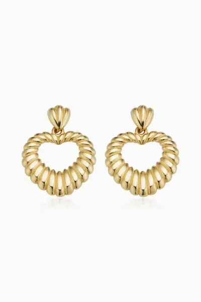 Oradina 14k Yellow Gold Retro Heart Drop Earrings