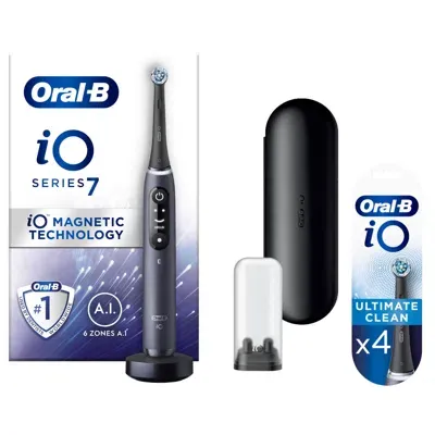 Oral B Io7 Black Electric Toothbrush With Travel Case - Toothbrush + 4 Toothbrush Heads