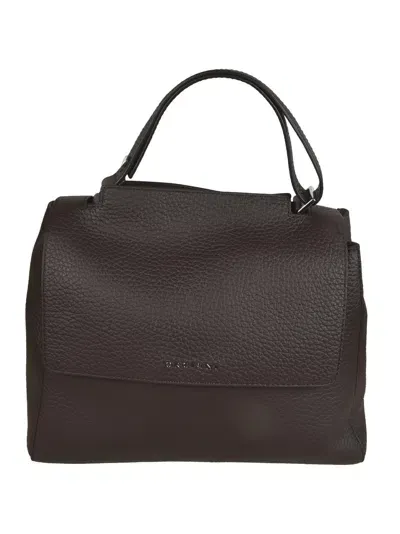 Orciani Classic Logo Flap Shoulder Bag In Brown