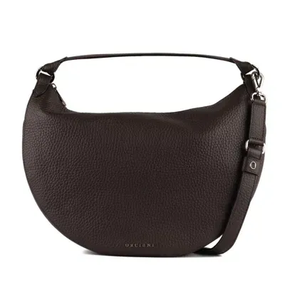 Orciani Dumpling L Soft Shoulder Bag In Grained Leather With Dark Brown Shoulder Strap