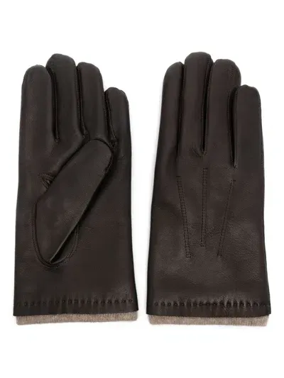 Orciani Leather Gloves In Brown