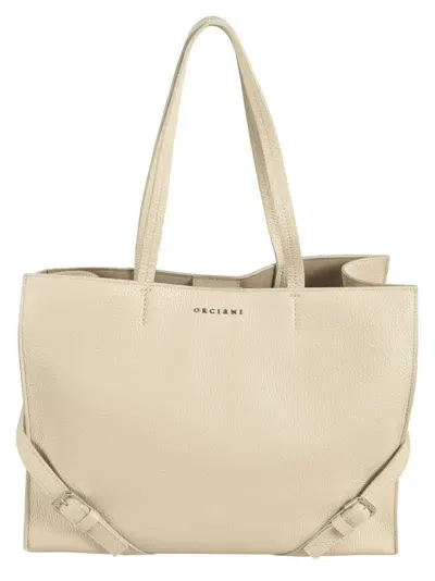 Orciani Logo Detail Top Lock Tote In Acqua