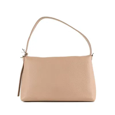 Orciani Nana Soft Grained Leather Shoulder Bag With Cameo Shoulder Strap In Pink