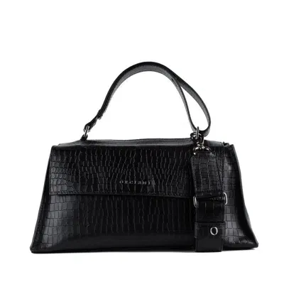 Orciani Sveva Longuette Cocco Bag In Black Coconut Print Nappa Leather