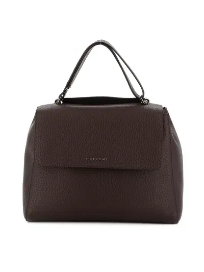 Orciani Sveva Pebbled Leather Medium Bag In Marrón