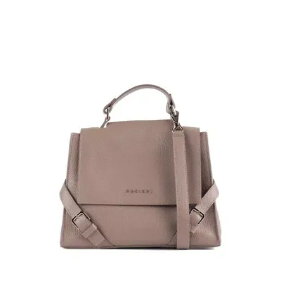 Orciani Sveva Sense Small Leather Bag With Taupe Shoulder Strap In Gray