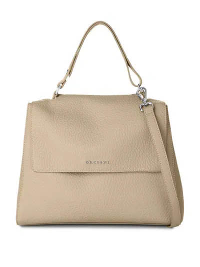 Orciani Sveva Soft Medium Leather Shoulder Bag In Beige