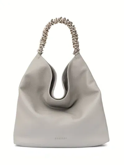 Orciani Todo Sense Hammered Leather Shoulder Bag In Cenere