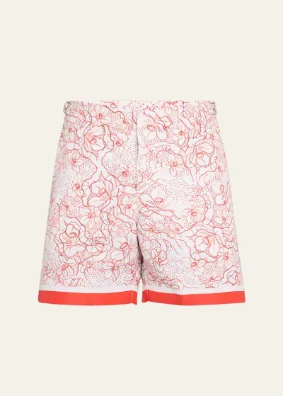 Orlebar Brown Men's Foral Nouveau Bulldog Swim Shorts In White