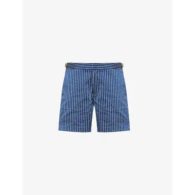 Orlebar Brown Mens  Bulldog Striped Woven Swim Shorts In River Blue/white Sand