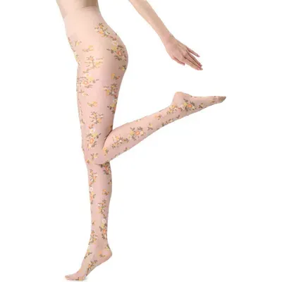 Oroblu Floral Embroidered Sheer Tights In Cosmetic 8