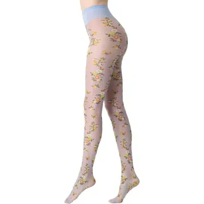 Oroblu Floral Embroidered Sheer Tights In Sky 6