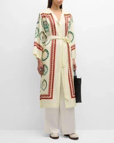 Oroton Alfresco Printed Button-down Silk Midi Dress In Pale Lemmon