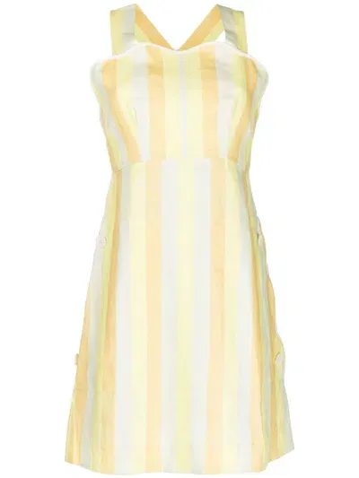 Oroton Striped Apron Dress In Yellow