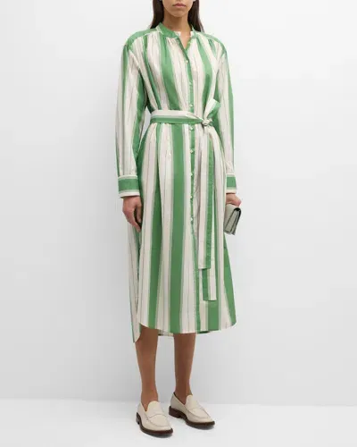 Oroton Striped Side-slit Cotton Midi Shirtdress In Clover