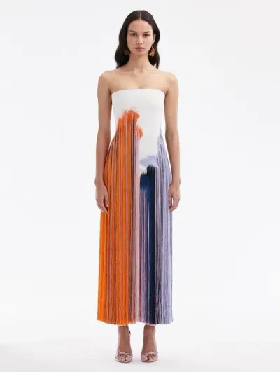 Oscar De La Renta Fringe-detailed Cocktail Midi Dress In Multi