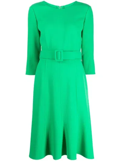 Oscar De La Renta Belted Midi Dress In Green