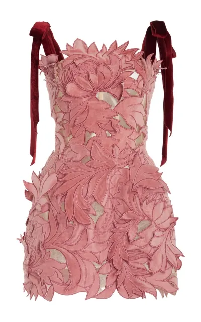 Oscar De La Renta Bow-detailed Guipure Mini Dress In Light Pink