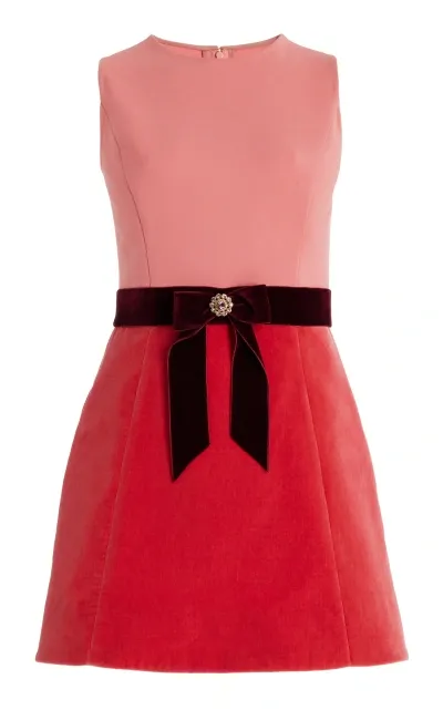 Oscar De La Renta Bow-detailed Virgin-wool Mini Dress In Light Pink