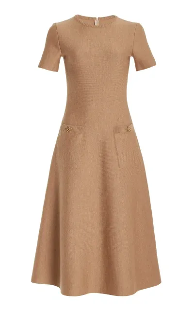 Oscar De La Renta Button-detailed Knit Midi Dress In Brown