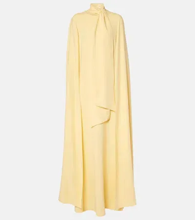 Oscar De La Renta Caped Silk-blend Georgette Gown In Yellow