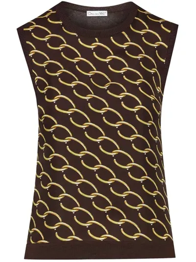 Oscar De La Renta Chain-link Vest In Brown