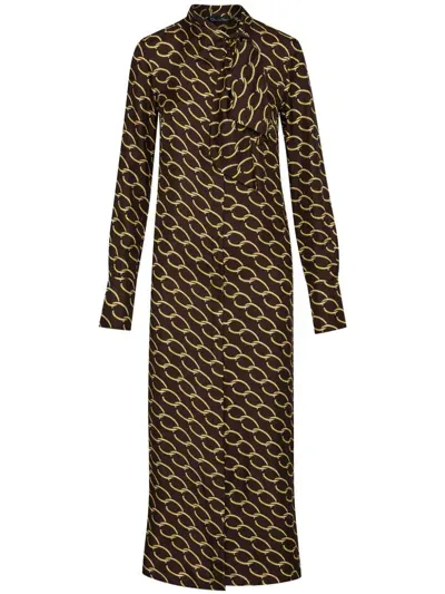 Oscar De La Renta Chain-print Silk Tunic In 褐色