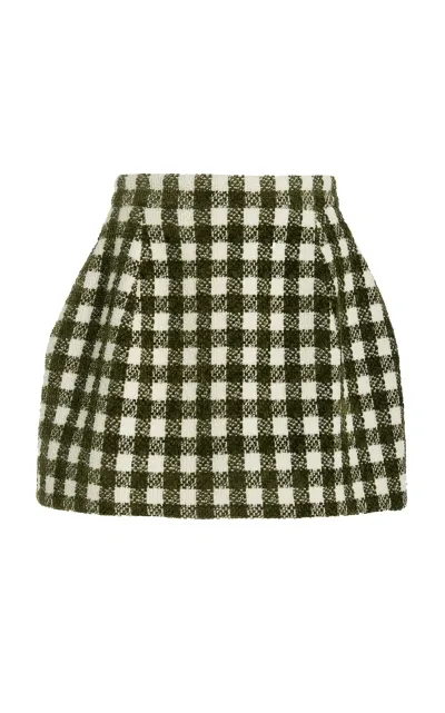 Oscar De La Renta Checkered Chenille-tweed Mini Skirt In Green