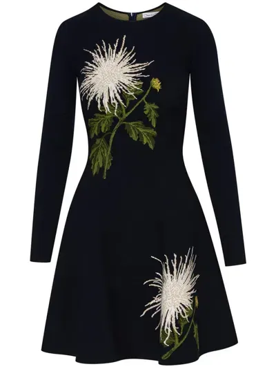 Oscar De La Renta Chrysanthemum Jacquard-knit Mini Dress In White/navy