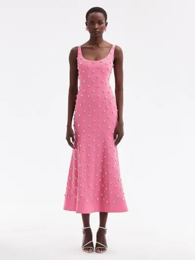 Oscar De La Renta Crystal-embellished Sleeveless Midi Dress In Azalea