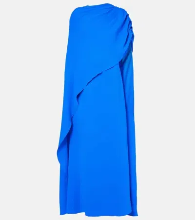 Oscar De La Renta Draped Silk-blend Georgette Gown In Blue