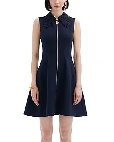 Oscar De La Renta Embroidered Collar Mini Dress In Navy