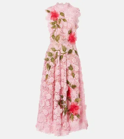 Oscar De La Renta Embroidered Guipure Lace Maxi Dress In Pink