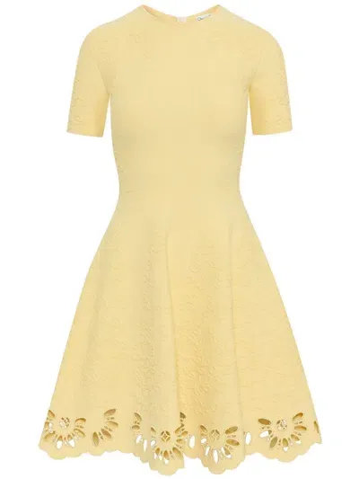 Oscar De La Renta Eyelet-embellished Jacquard Mini Dress In Yellow