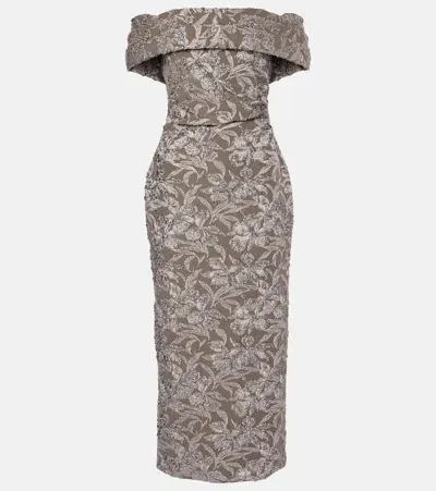 Oscar De La Renta Floral Metallic Jacquard Midi Dress