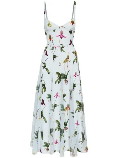 Oscar De La Renta Floral-print Midi Dress In Blue