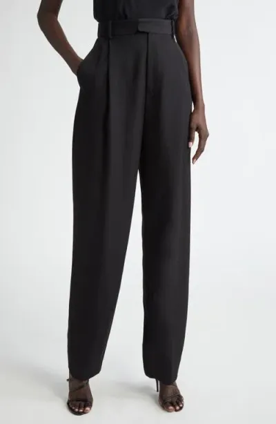 Oscar De La Renta High Waist Wool Tapered Leg Pants In Black