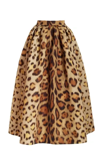 Oscar De La Renta Jaguar Faille Midi Skirt In Animal