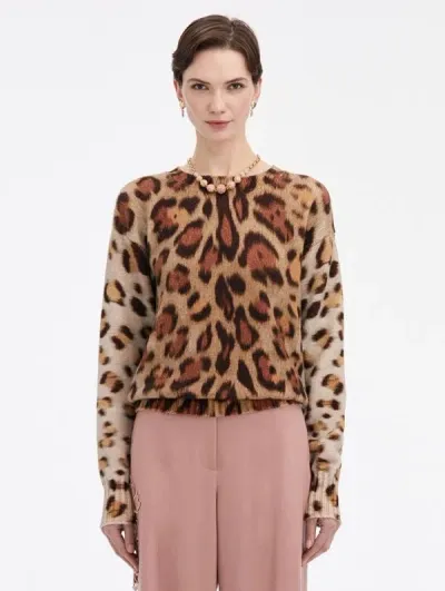 Oscar De La Renta Jaguar Ombre Pullover In Beige Multi