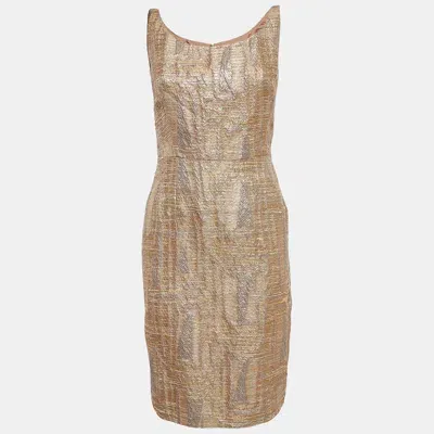 Pre-owned Oscar De La Renta Metallic Jacquard Short Sheath Dress L