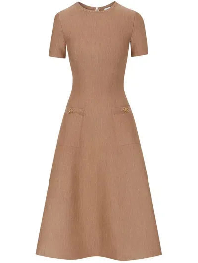 Oscar De La Renta O Flower Knit Midi Dress In Brown