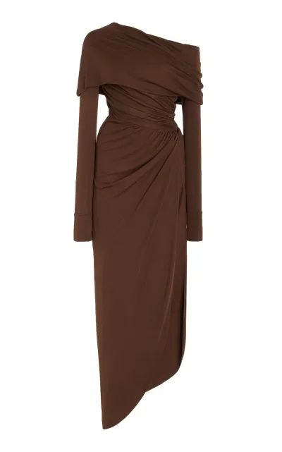 Oscar De La Renta Off-the-shoulder Maxi Dress In Brown