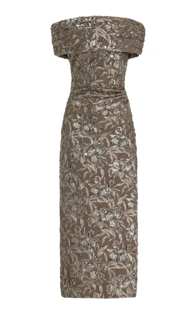 Oscar De La Renta Off-the-shoulder Midi Dress In Brown