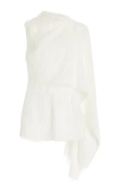 Oscar De La Renta One-shoulder Fringed Fil Coupe Dress In Ivory