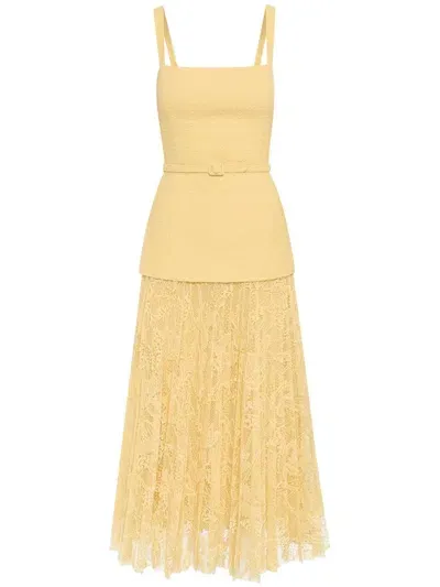 Oscar De La Renta Orchid Guipure Tweed Midi Dress In Yellow