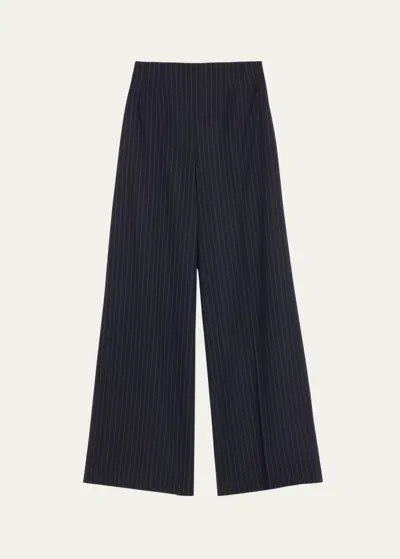 Oscar De La Renta Pinstripe Tailoring Wide-leg Pants In Navywhite