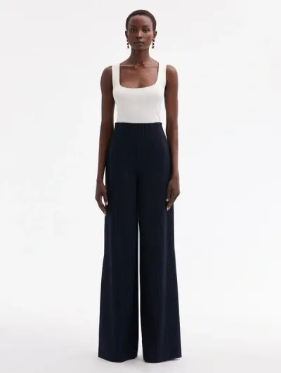 Oscar De La Renta Pinstriped Wide Leg Pant In Navy White