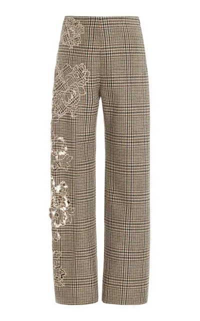 Oscar De La Renta Plaid Virgin-wool Wide-leg Pants In Brown